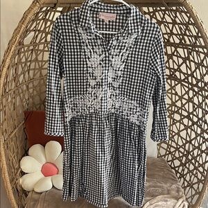 Philosophy Black and White Gingham Embroidered Button-Front Dress
